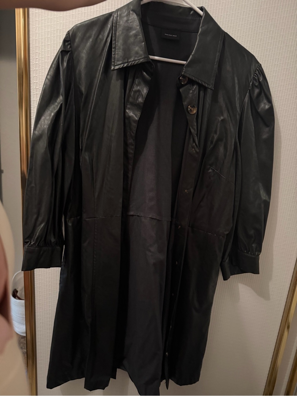 Black Faux Leather Shirt Jacket - Women